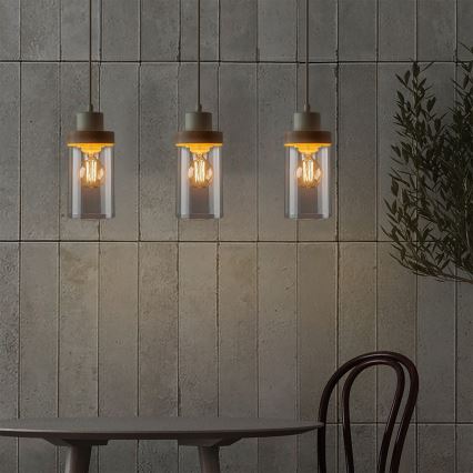 Zsinóros csillár WOODNEST 3xE27/15W/230V fenyő/krémszínű