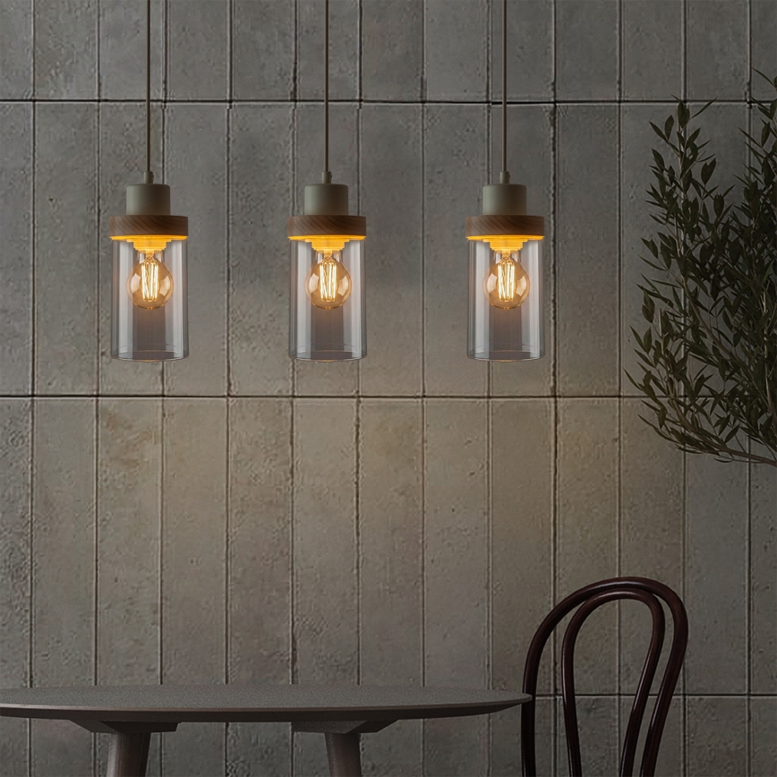 Zsinóros csillár WOODNEST 3xE27/15W/230V fenyő/krémszínű