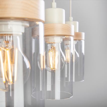 Zsinóros csillár WOODNEST 3xE27/15W/230V fenyő/krémszínű
