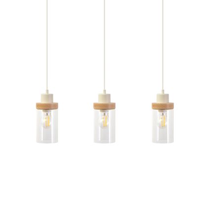 Zsinóros csillár WOODNEST 3xE27/15W/230V fenyő/krémszínű