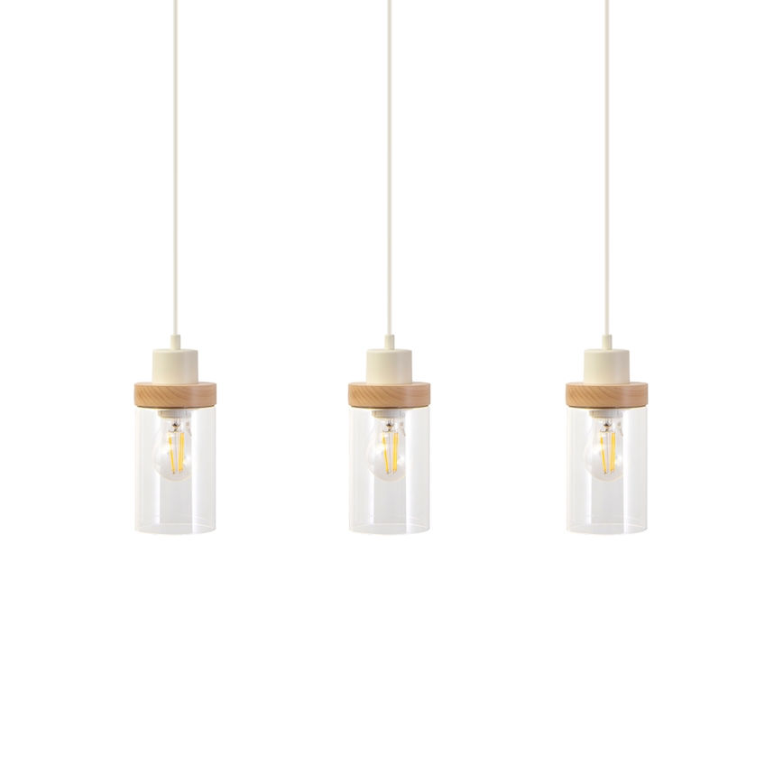 Zsinóros csillár WOODNEST 3xE27/15W/230V fenyő/krémszínű