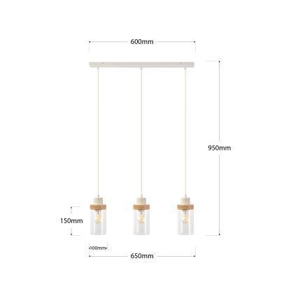 Zsinóros csillár WOODNEST 3xE27/15W/230V fenyő/krémszínű