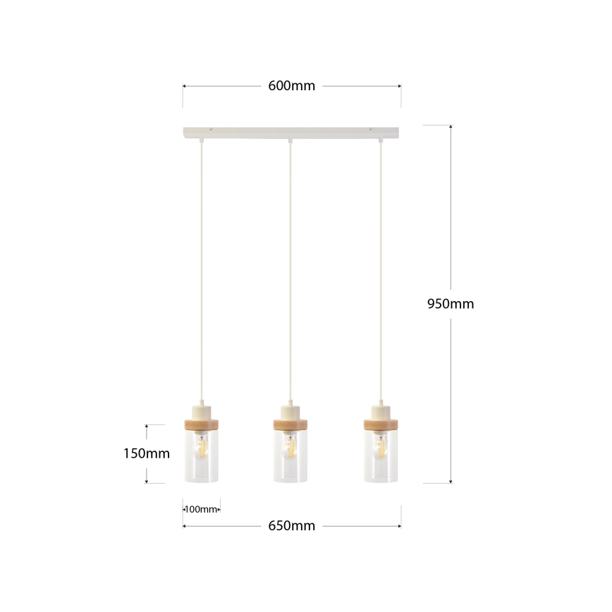 Zsinóros csillár WOODNEST 3xE27/15W/230V fenyő/krémszínű