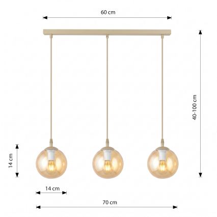 Zsinóros függőlámpa COSMO 3xE14/10W/230V bézs/füstös bézs