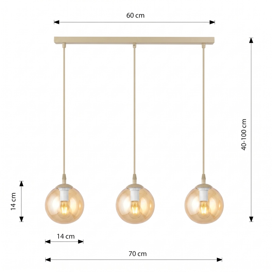 Zsinóros függőlámpa COSMO 3xE14/10W/230V bézs/füstös bézs