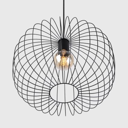 Zsinóros függőlámpa OVELLA 1xE27/15W/230V Ø46 cm fekete