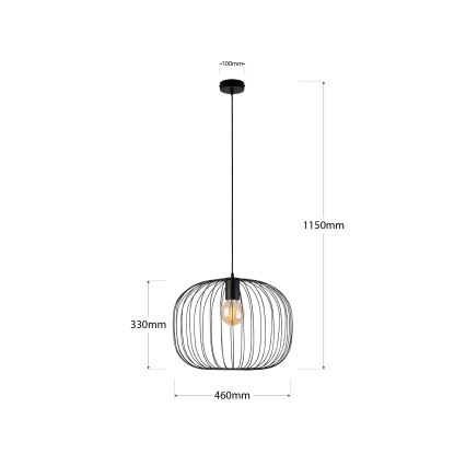 Zsinóros függőlámpa OVELLA 1xE27/15W/230V Ø46 cm fekete