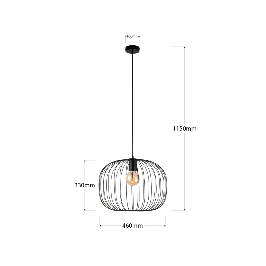 Zsinóros függőlámpa OVELLA 1xE27/15W/230V Ø46 cm fekete