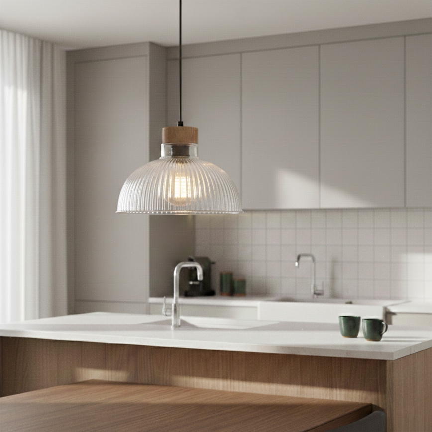 Zsinóros függőlámpa PIA 1xE27/60W/230V, átm. 30 cm, tölgy