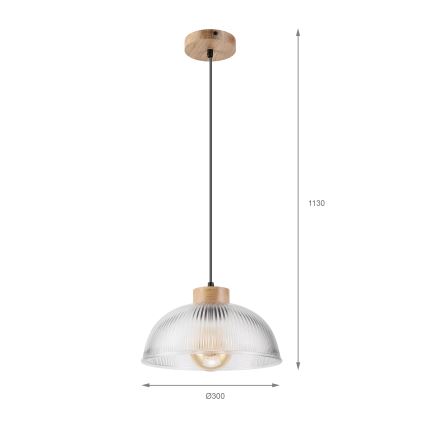 Zsinóros függőlámpa PIA 1xE27/60W/230V, átm. 30 cm, tölgy
