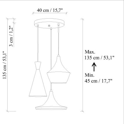 Zsinóros függőlámpa TOM 3xE27/40W/230V, kék