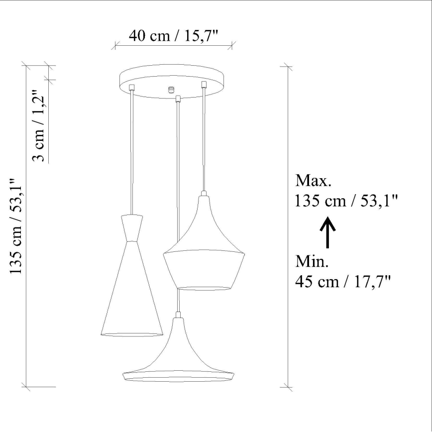 Zsinóros függőlámpa TOM 3xE27/40W/230V, kék