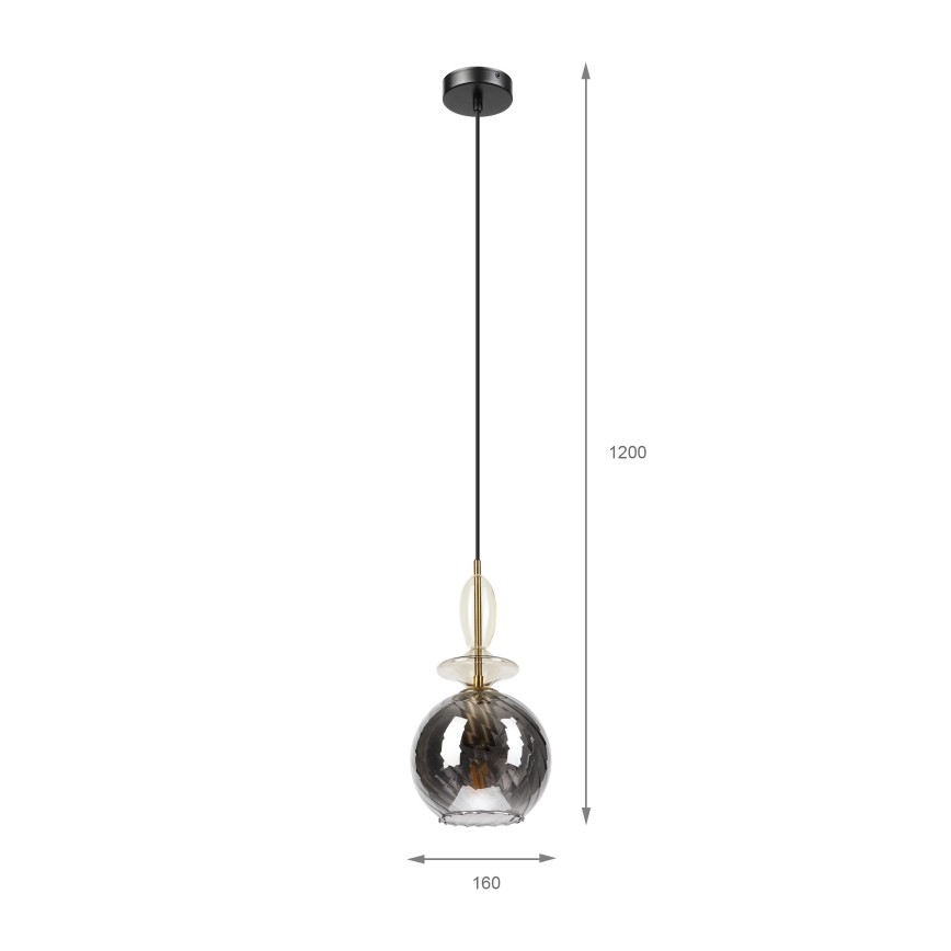 Zsinóros VELLO függőlámpa 1xE27/15W/230V fekete/füstös bézs/fekete