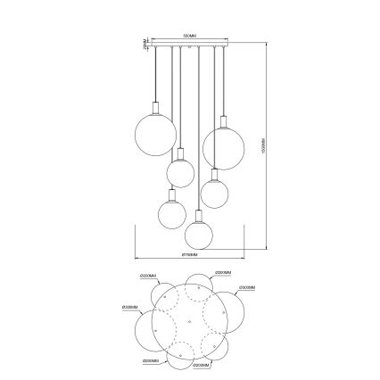 Zuma Line - Kábeles csillár 6xE27/25W/230V, átm. 75 cm, arany/fekete