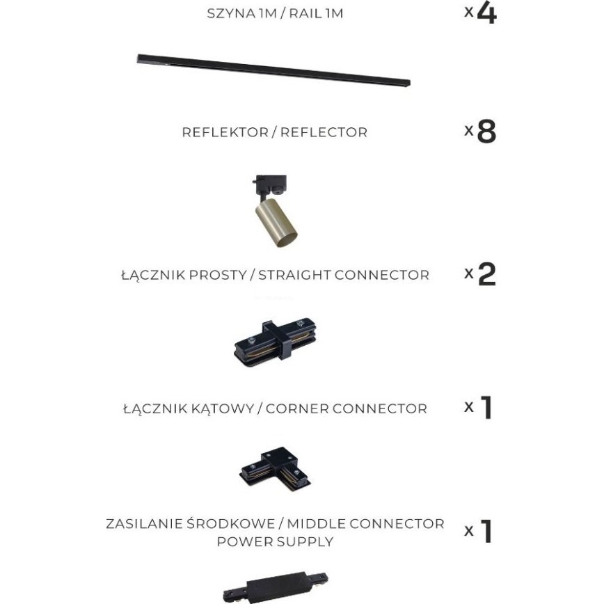 Zuma Line - Sínrendszeres spotlámpa 8xGU10/35W/230V fekete/arany