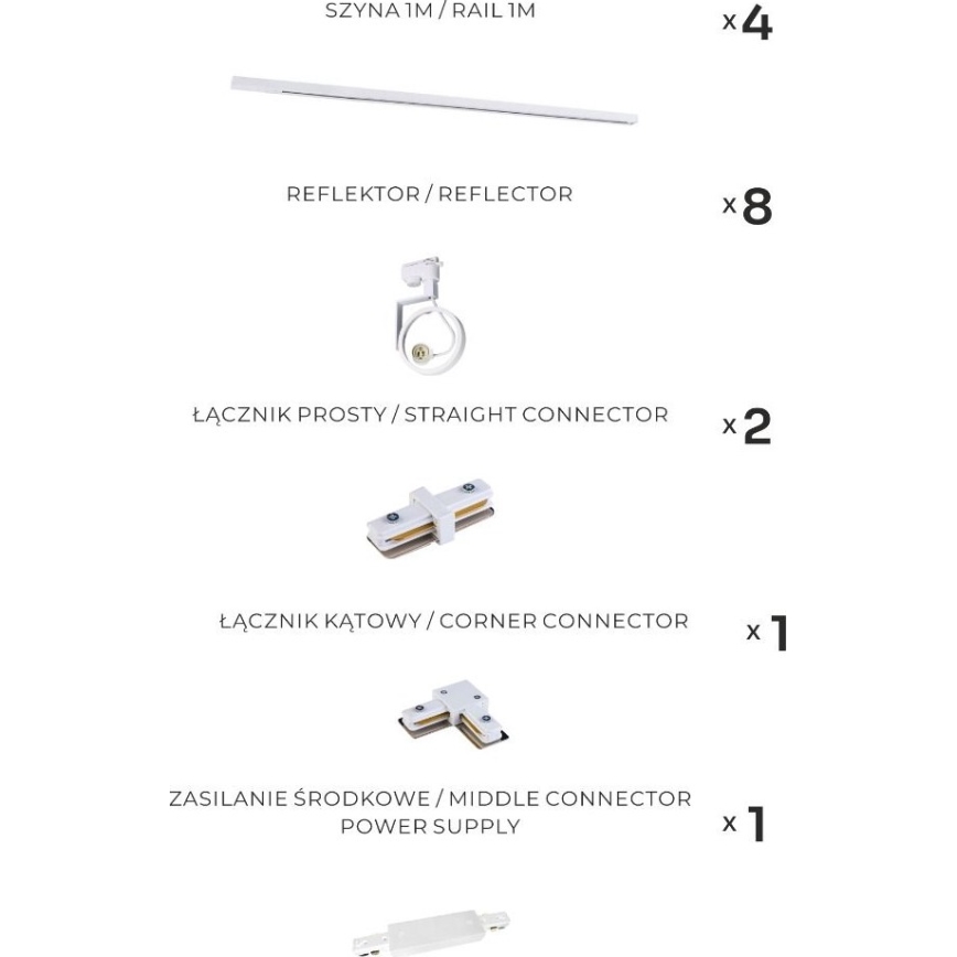 Zuma Line - Sínes rendszerű spotlámpa 8xGU10/15W/230V fehér