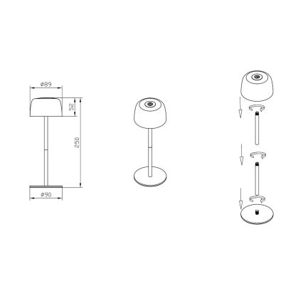 Zuma Line - LED Dimmelhető Asztali lámpa tölthető LED/2W/1200 mAh IP44 krémes
