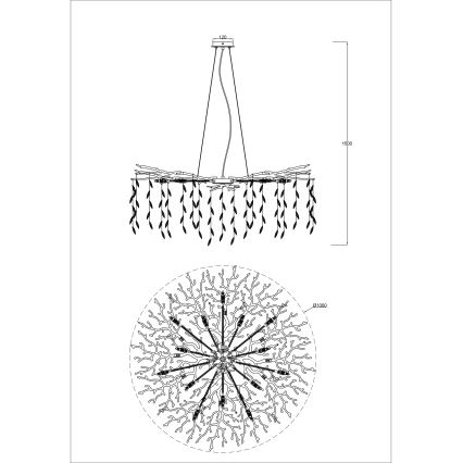 Zuma Line - Kábelre függeszthető csillár, 14×G9 (3,5 W), 230 V, Ø 100 cm, aranyszínű