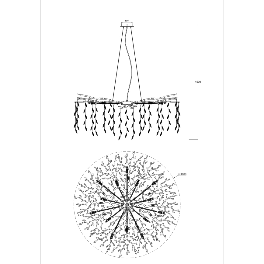 Zuma Line - Kábelre függeszthető csillár, 14×G9 (3,5 W), 230 V, Ø 100 cm, aranyszínű